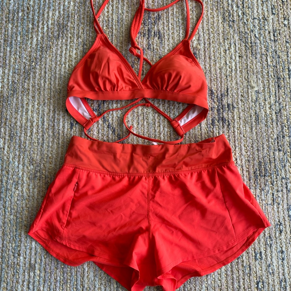 Title Nine Neon Orange Bikini Top and Shorts Set - Sz Small